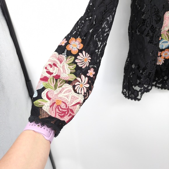 Johnny Was Veronne Lace Embroidered Black Button Up Blouse Shirt Boho Chic Small - Picture 7 of 8